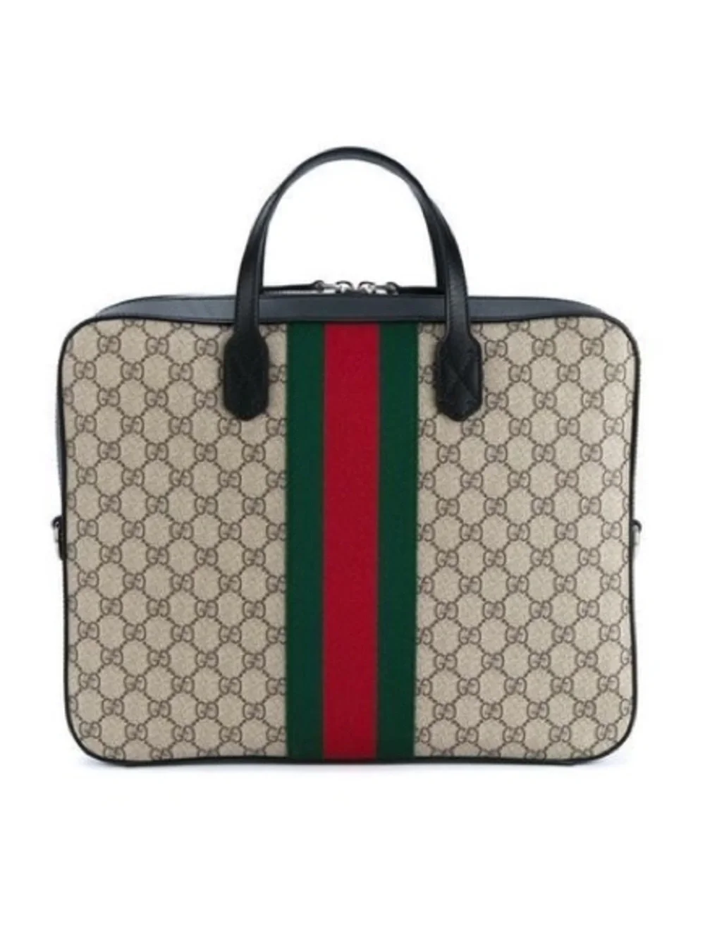Gucci Beige GG Supreme Canvas Laptop Briefcase with Green & Red Web